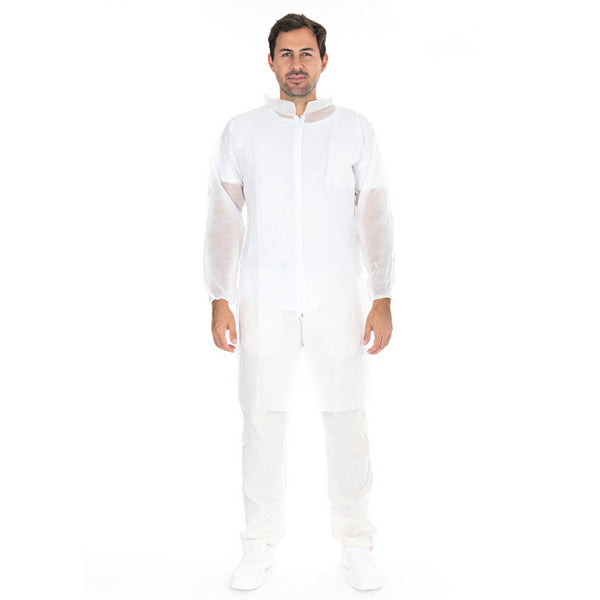 Besucherkittel XXL PP-Vlies Reisverschl weiss, 50mgr/m2 110 cm Lä