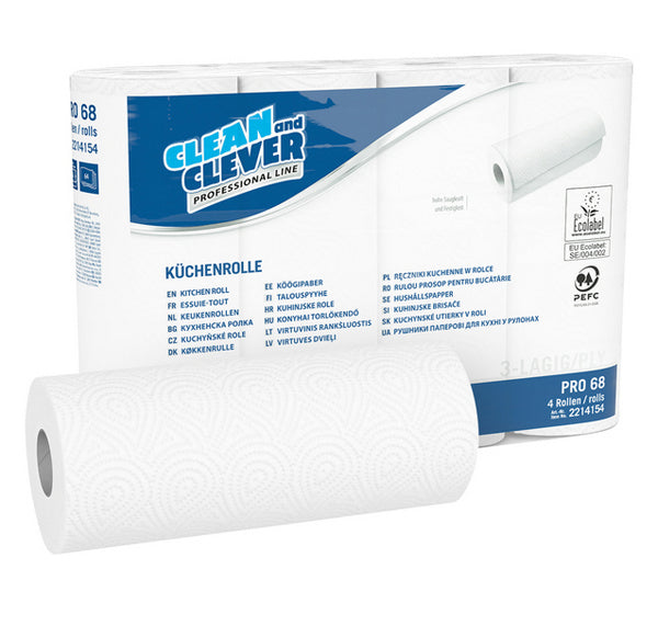 Haushaltrollen PRO68 Hochweiss, 3-lagig 26x23cm, 64 Blatt