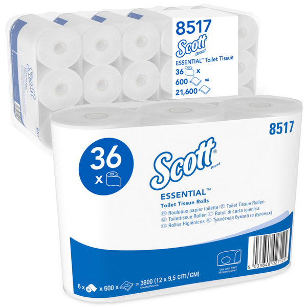 WC-Papier Scott Essential, 2-lg. weiss, 600 Blatt 9,3x12 cm