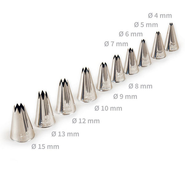 Sterntüllen 10 Stk. zu Spritzbeutel Edelstahl Set 4 mm bis 15 mm