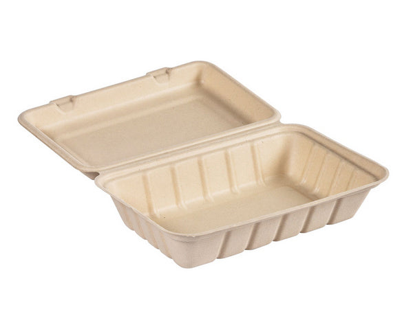 Menubox rechteckig aus Bagasse braun 850 ml