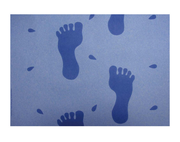 Badematten Vlies Blau mit Druck Füsse 45x60cm
