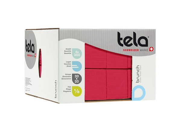 Serviette Brunch Tela, 2-lagig rot, FSC 33x33cm, 1/8-Falz