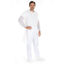 Besucherkittel PE mit Druckknöpfen weiss, 20 my 120 cm Länge